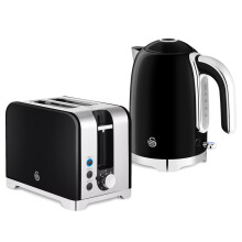 Swan Solace Kettle & Toaster Set Black Stainless Steel 1.7L Fast Boil 7 Browning