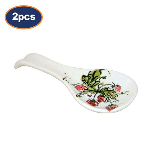 Ceramic Spoon Rest Strawberry Design Tidy Holder Cooking Utensil Kitchen 2pcs