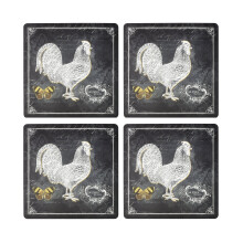 Set of 4 Country Fabric Backed Farm Chicken Hardboard Square Dining Placemats