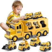 HK&Hanker 7-in-1-Baustellenfahrzeug-Spielzeug, Reibungsantrieb-Spielzeugauto für Kleinkinder, Geburtstagsgeschenk für Kinder