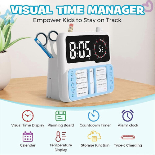 HK&Hanker Visual Timer - Autism & ADHD Time Management Tool with Digital Alarm,Task Chart Planning B 1