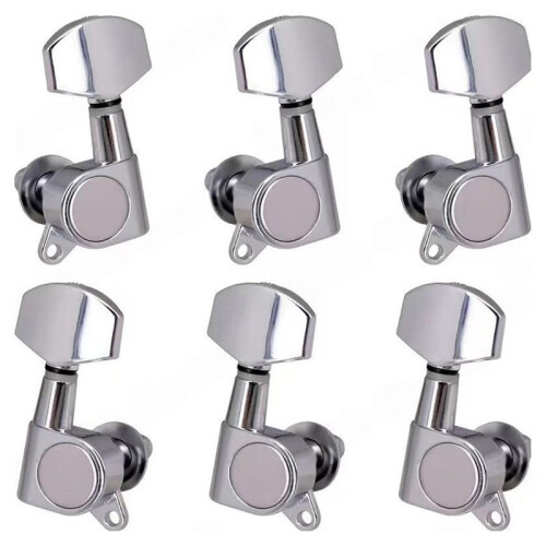 Conjunto de 6 Tarraxas Cromadas/Pretas para Violão Acústico e Guitarras Elétricas (3L3R) B