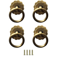 Antique Brass Ring Pull Handles 4Pcs Chinese Style 35mm Vintage Drawer Knobs Retro Furniture Hardware