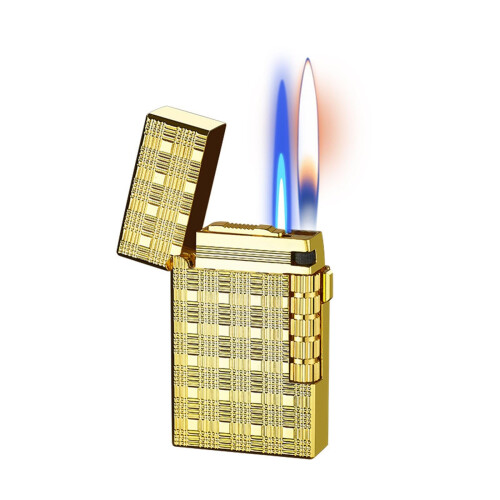 Dual Flame Butane Torch Lighter Refillable Gold Windproof Jet Flame with Adjustable Dual Control