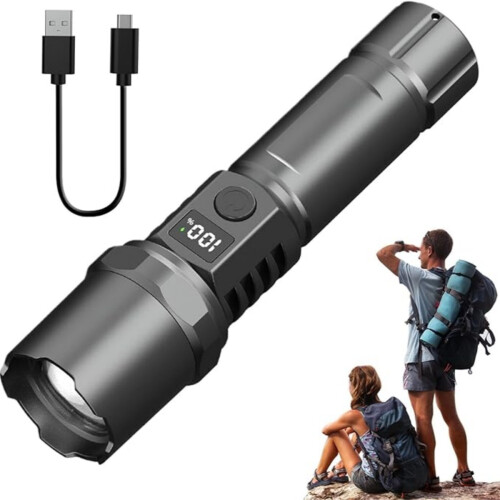 Rechargeable LED Flashlight, Extremely Bright 150,000-Lumen LED Flashlight, Battery-Powered Waterproof Flashlight, USB-Rechargeable Flashlight