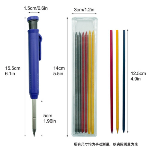Pack Solid Carpenter Pencil with 21 Refill, Long Nosed Deep Hole Mechanical Pencil Marker with Built in Sharpener for Carpenter 1