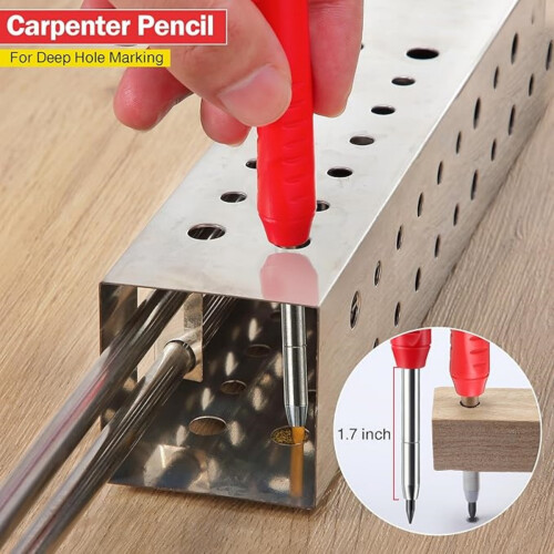 Pack Solid Carpenter Pencil with 21 Refill, Long Nosed Deep Hole Mechanical Pencil Marker with Built in Sharpener for Carpenter 2