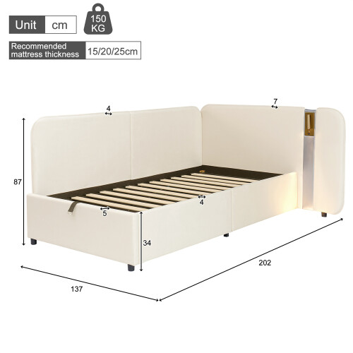 Beige Velvet Single Daybed with USB Charging 1