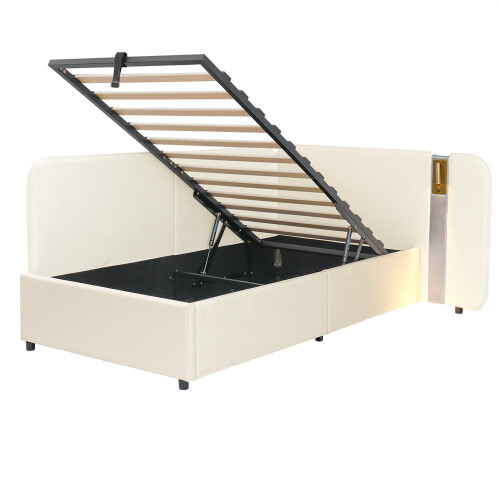 Beige Velvet Single Daybed with USB Charging 2
