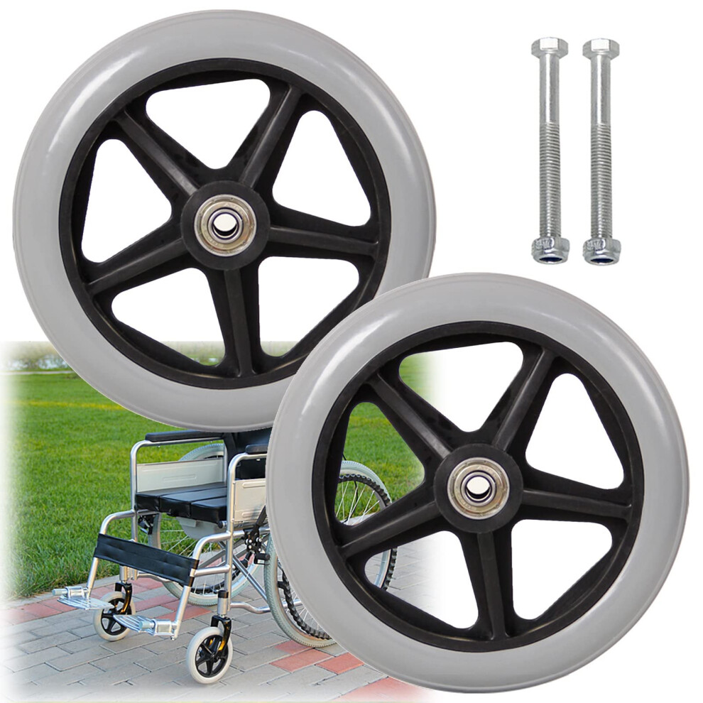 7 Inch Solid Wheelchair Front Caster Wheels, Puncture Tires, Smooth Rolling, 2 Pcs Replacement Set