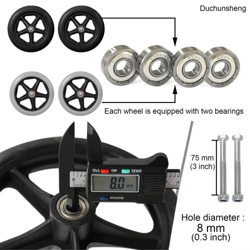 7 Inch Solid Wheelchair Front Caster Wheels, Puncture Tires, Smooth Rolling, 2 Pcs Replacement Set 2