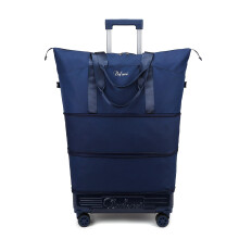 Large Expandable Rolling Duffel Bag with Detachable Spinner Wheels, Foldable Waterproof Travel Tote for Women and Men, Dark Blue
