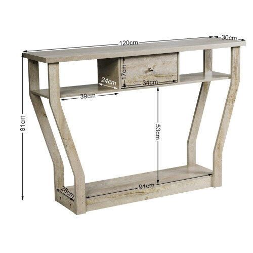 Mesa de console com gaveta e prateleira, 120x30x81 cm, cinza 2