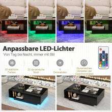 Mesa de centro com luzes LED, controle remoto, armazenamento, preta, 95x55x31 cm
