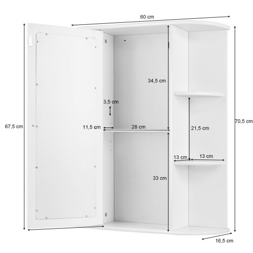 Badkamerwandkast met spiegel, verstelbare planken, wit