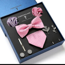(style11) Men's Bow Neckties Set Of 9, Wedding Gift Tie Business Suit Tie + Bow Tie + Square*2 + Cufflinks*2 + Tie Clip + Brooches*2 + Gift Box