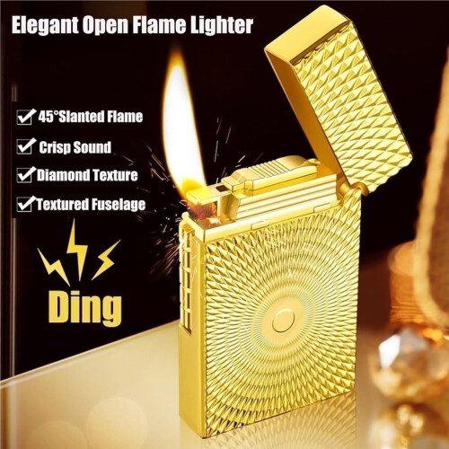 Vintage Metal Butane Lighter Gold1, Refillable Windproof Soft Flame for Men, Adjustable Slide Ignition 1