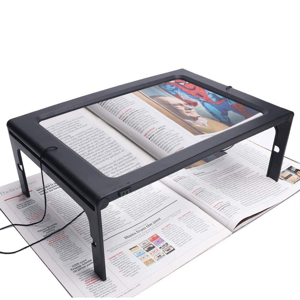Full Page Reading Magnifier 2.5X LED Lighted Hands Rectangular Desktop Magnifying Glass for Seniors