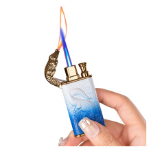 Windproof Dual Flame Torch Lighter, Refillable Butane Jet Flame, Adjustable Flame Control for Camping (Style B)