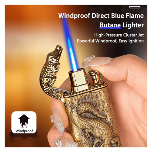 Windproof Dual Flame Torch Lighter, Refillable Butane Jet Flame, Adjustable Flame Control for Camping (Style B) 1