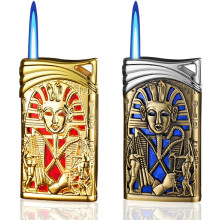 2 Pack Gold Blue Pharaoh Butane Torch Lighter, Refillable Adjustable Jet Flame, Windproof for BBQ and Kitchen