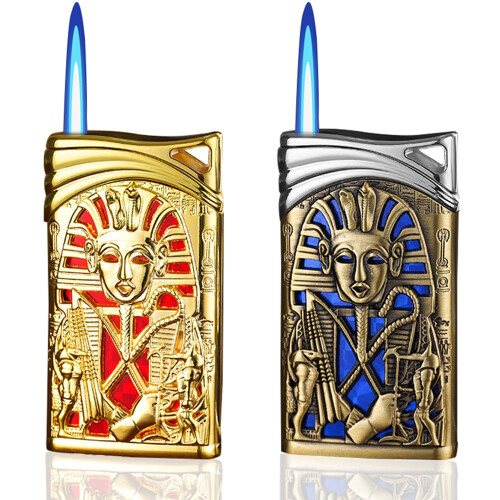 2 Pack Gold Blue Pharaoh Butane Torch Lighter, Refillable Adjustable Jet Flame, Windproof for BBQ and Kitchen