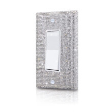 Silver Rhinestone Single Rocker Light Switch Cover, Decorative Sparkly Wall Plate for Bedroom or Bathroom