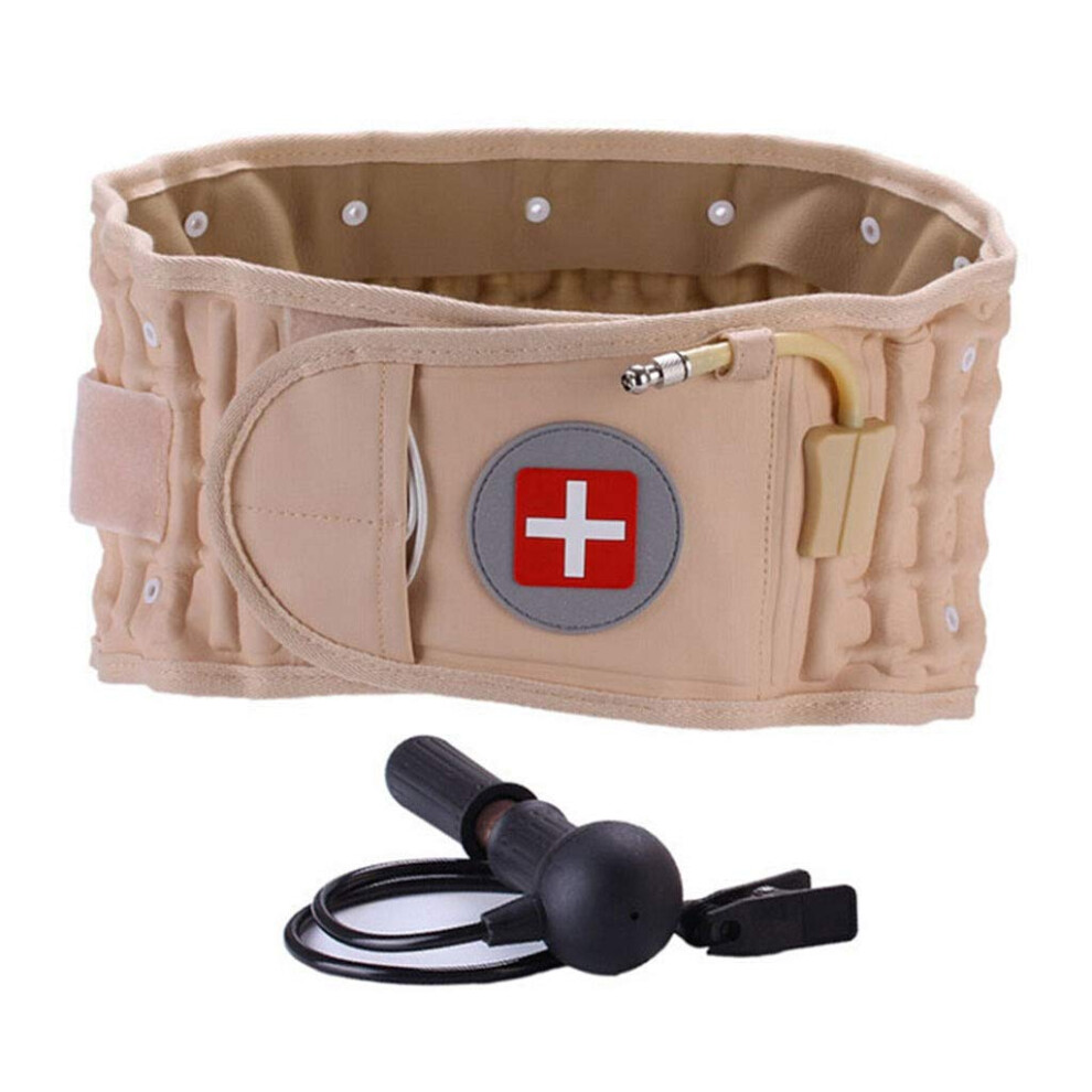 Yellow Lumbar Support Belt With Adjustable Inflatable Traction, Ergonomic 360 Back Brace For Lower Back Pain