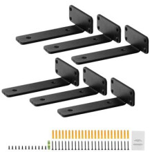 Heavy Duty Floating Shelf Brackets Matte Black L Shape 6Pcs 6x4in Steel Wall Mount Supports 160lbs Capacity