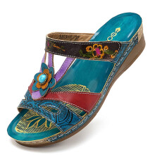 Women Wedge Sandals with Comfortable Arch Support, Handmade Floral Style Summer Beach Flip Flops, Color 35