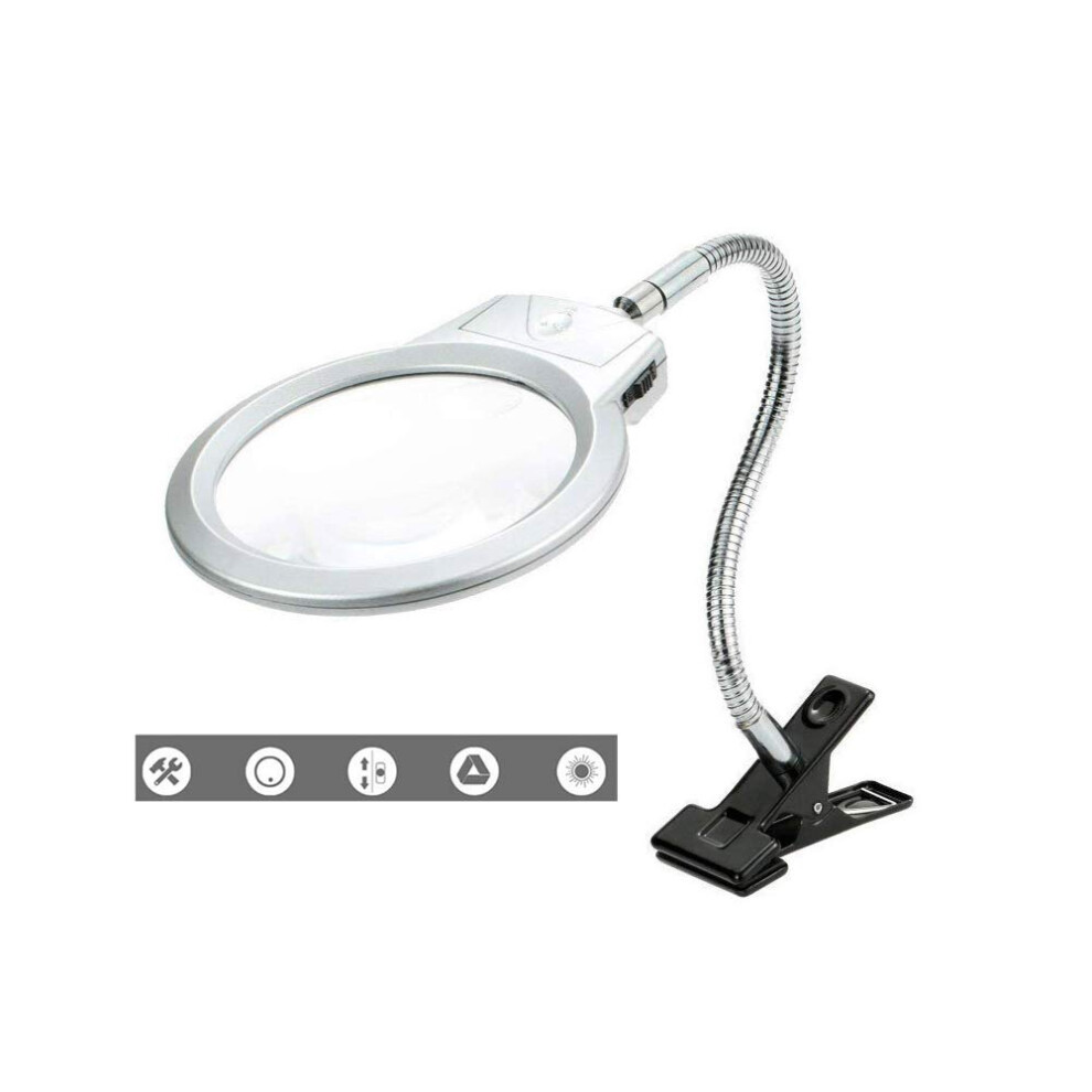 Light Desktop Magnifier 2X 5X Dual Lens With Led Hands Clipon Magnifying Lamp For Reading And Crafts