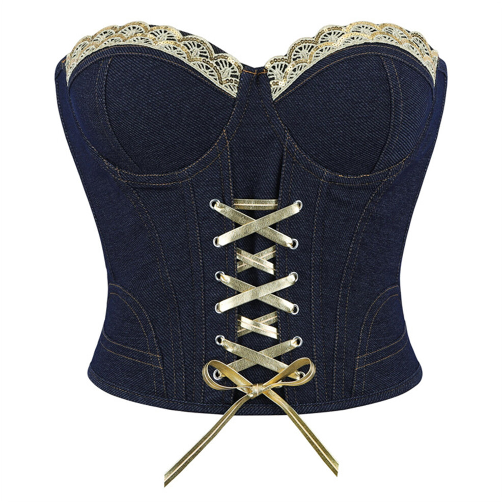 Blue Women Strapless Tube Top Built In Wire-Black And Xl