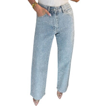 Fashionable Stretch Jeans Rhinestones Embellished-Blue XXL