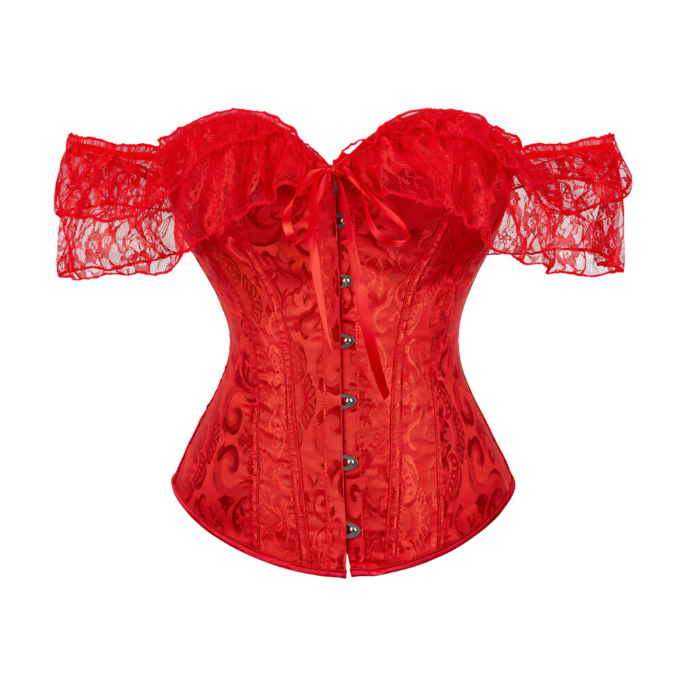 Elegant Lace Off Shoulder Corset Top Waist Cincher-Red XXL