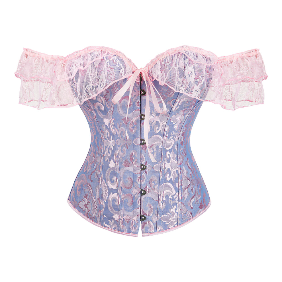 Stylish Floral Lace Corset Top With Off Shoulder-powder blue S