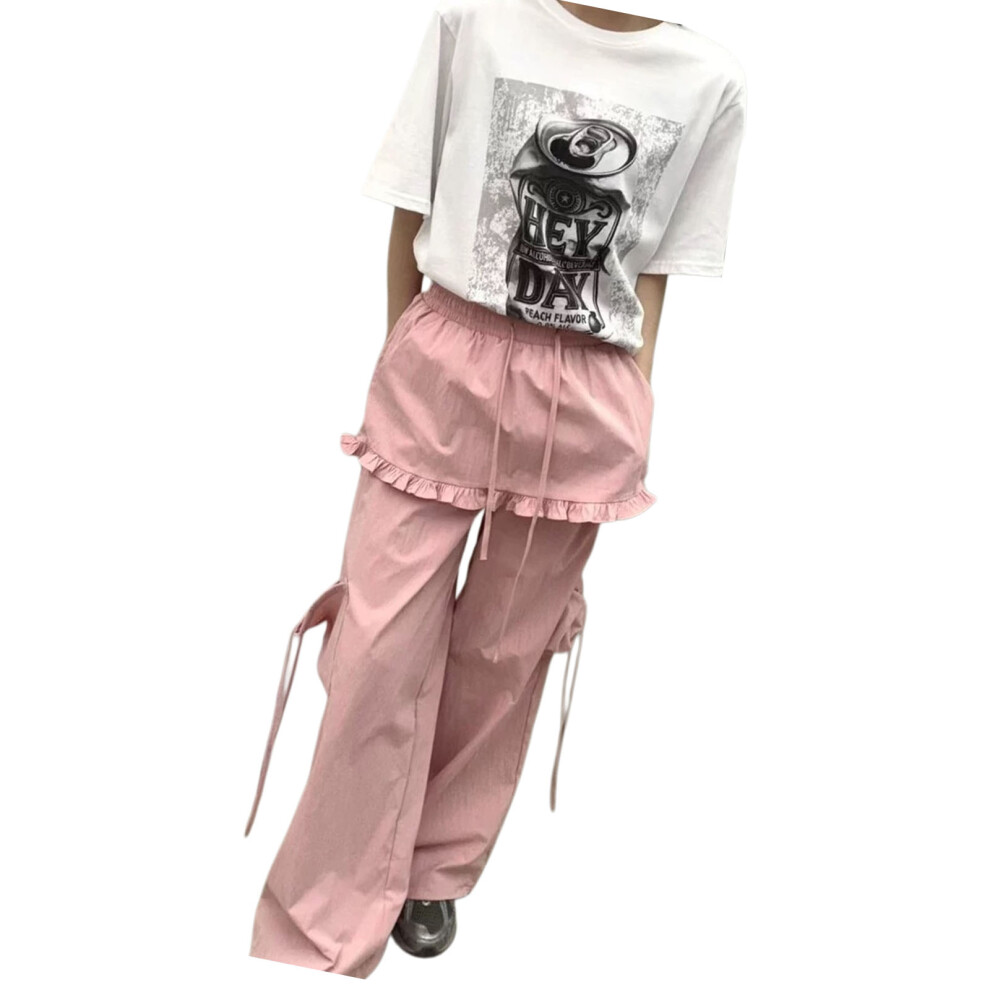 Lightweight Elastic Waist Palazzo Pants for Women Casual-Pink