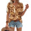 Women's  Short Sleeve Button-Down V-Neck Shirts rSets -Brown L 1