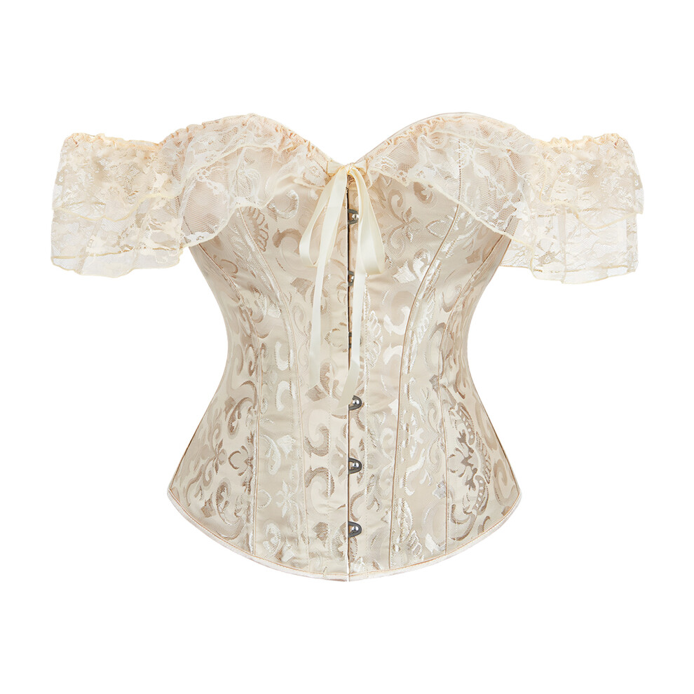 Romance Off Shoulder Lace Corset Top With Front Tie-apricot XL