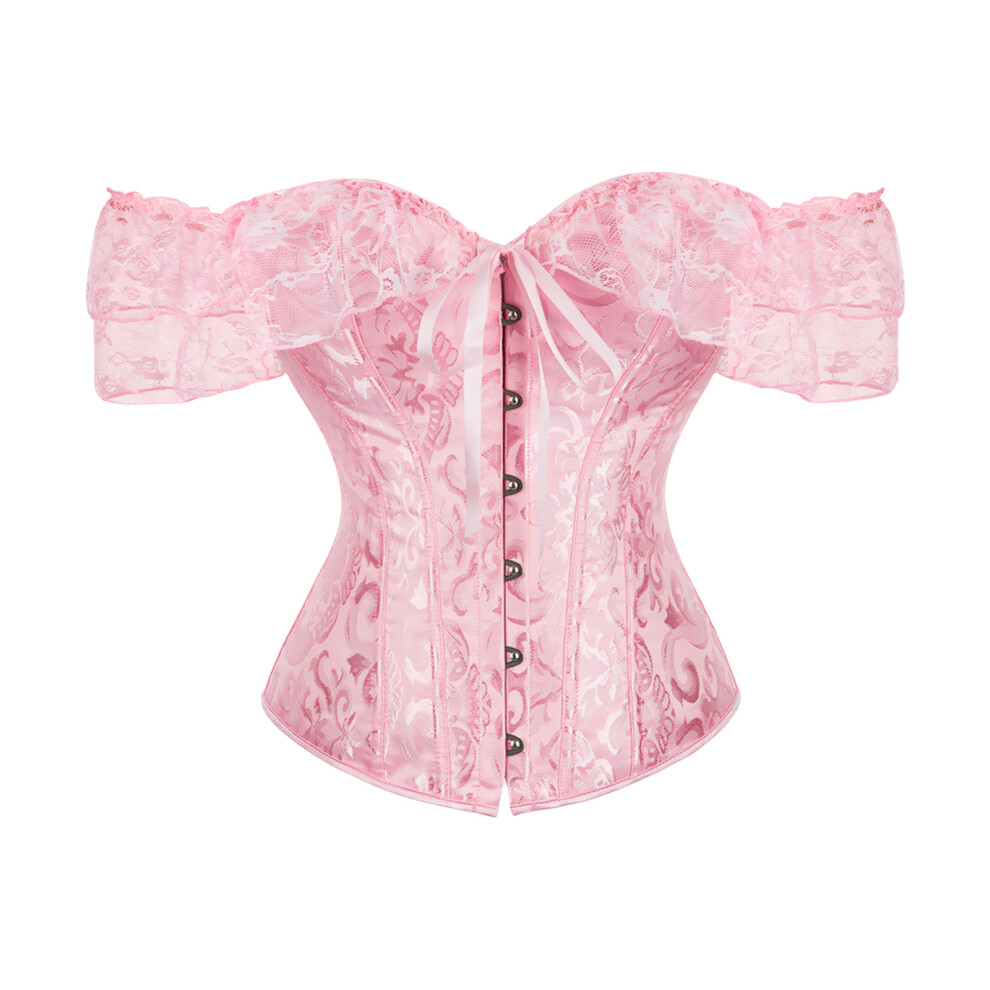 Stylish Off Shoulder Lace Corset Top For Women Retro-pink M