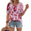 Women's  Short Sleeve Button-Down V-Neck Shirts rSets -Pink L 1