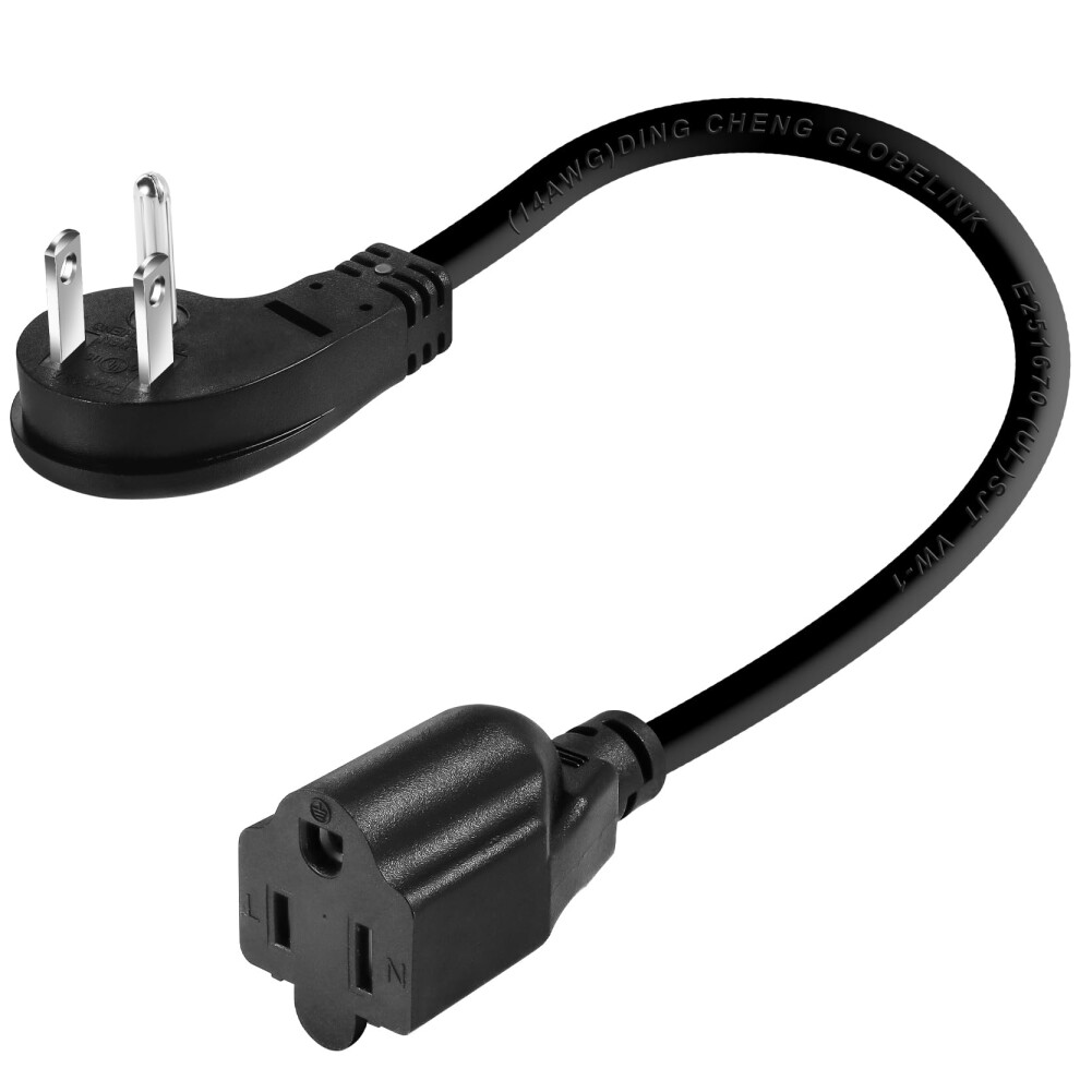 1Ft Heavy Duty Extension Cord 14Awg Black, 45 Angled Plug, 1875W Compact Power Cord For Tight Spaces 9330225534105