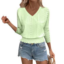 Short Sleeve Shirts For Women V Neck Top-Light green L