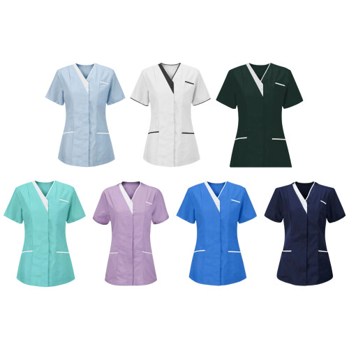 Lightweight Nursing Scrubs Short Sleeve Nurses Scrub-White M 2