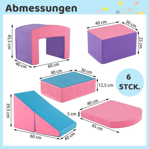 Ensemble de 6 blocs d'escalade en mousse souple, violet/rose 1