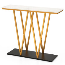 Mesa de console com aparência de mármore e estrutura de metal