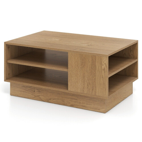 Table basse en bois avec rangement et étagères ouvertes
