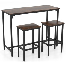 Conjunto de jantar alto com mesa e 2 bancos, marrom