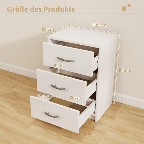 Nightstand with 3 Drawers, White, 38.5 x 28 x 54 cm 2