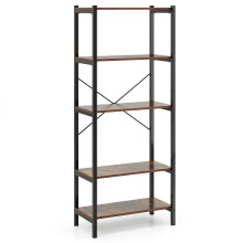 5-laags houten boekenplank met metalen frame, 66x34x161 cm