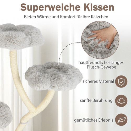 Árvore para gatos de 165 cm com postes de sisal e 4 plataformas, cinza 2
